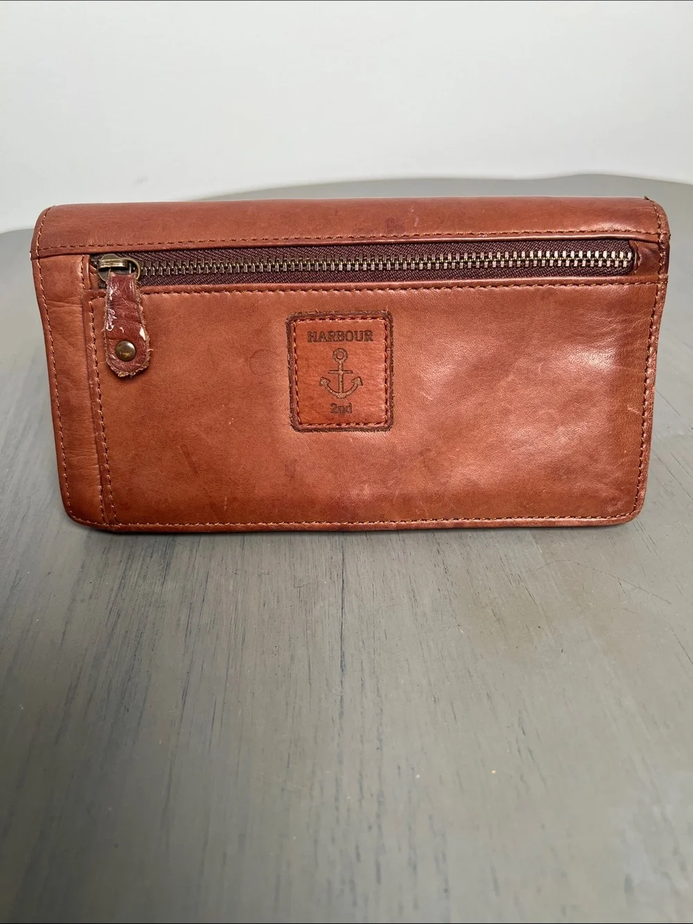 Brown Leather Wallet with Anchor Detail. 2 Zipped with lots of slots. Classic
